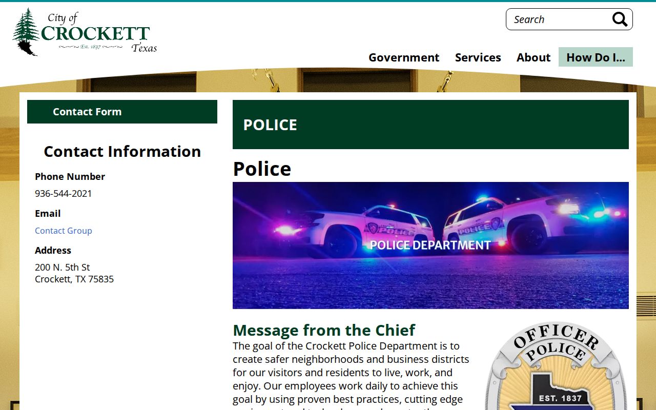 Crockett Police Department arrest and release record source