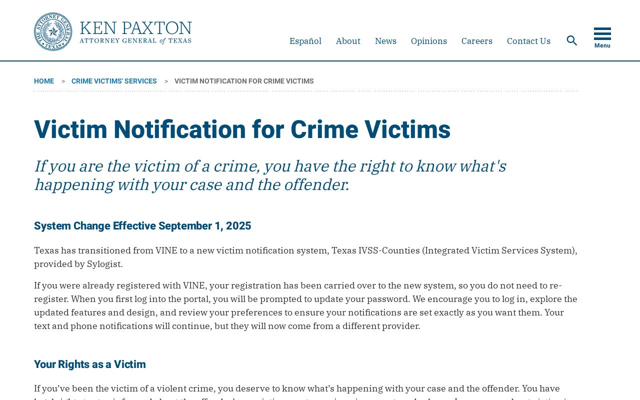 Texas Attorney General page explaining the transition from VINE to Texas IVSS Counties