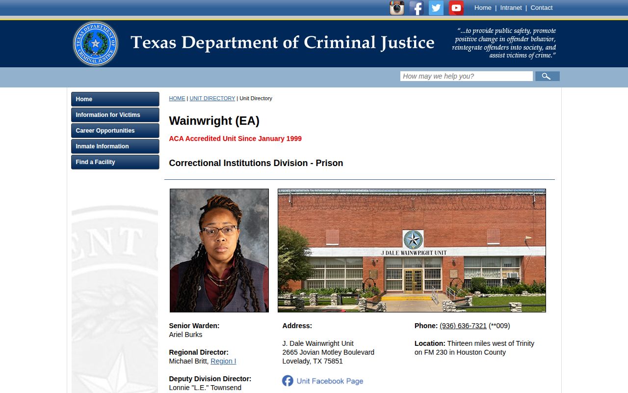 J. Dale Wainwright Unit release and offender record source