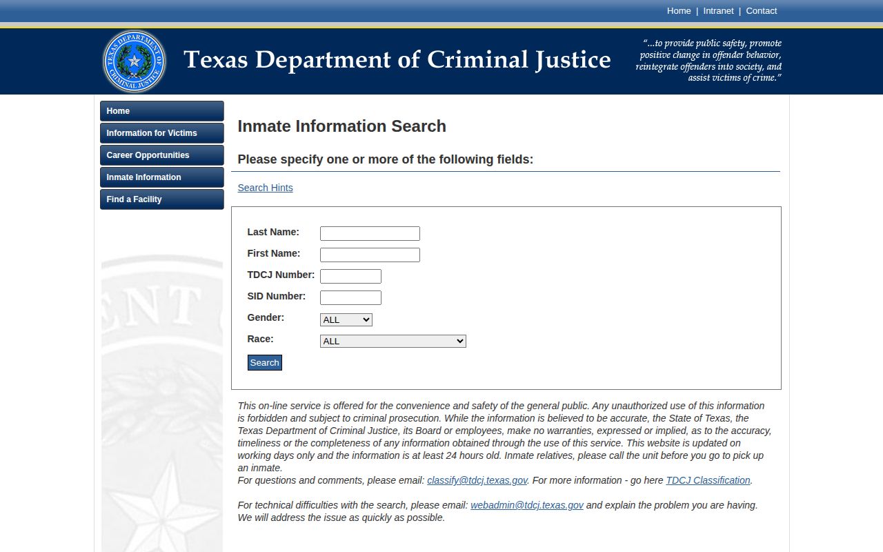 TDCJ offender search for Houston County released inmate records